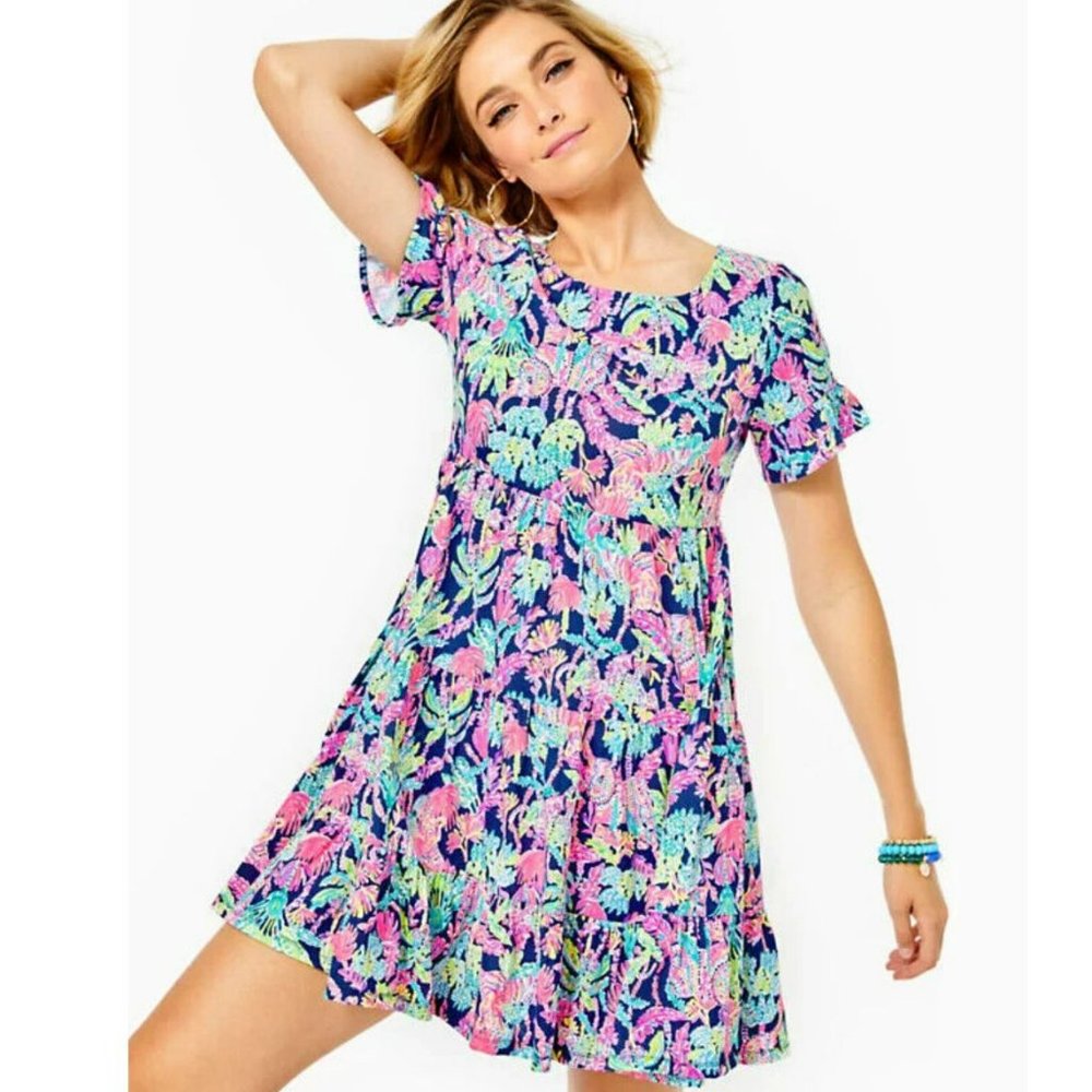 Lilly Pulitzer Jodee Dress in Oyster Bay Navy Seen and Herd, Size S